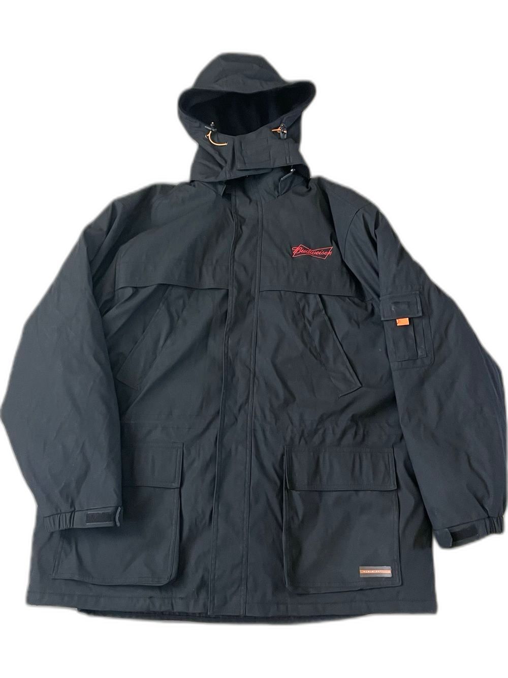 Weatherproof Men XL Black & Red Budweiser  Jacket with removable hood
